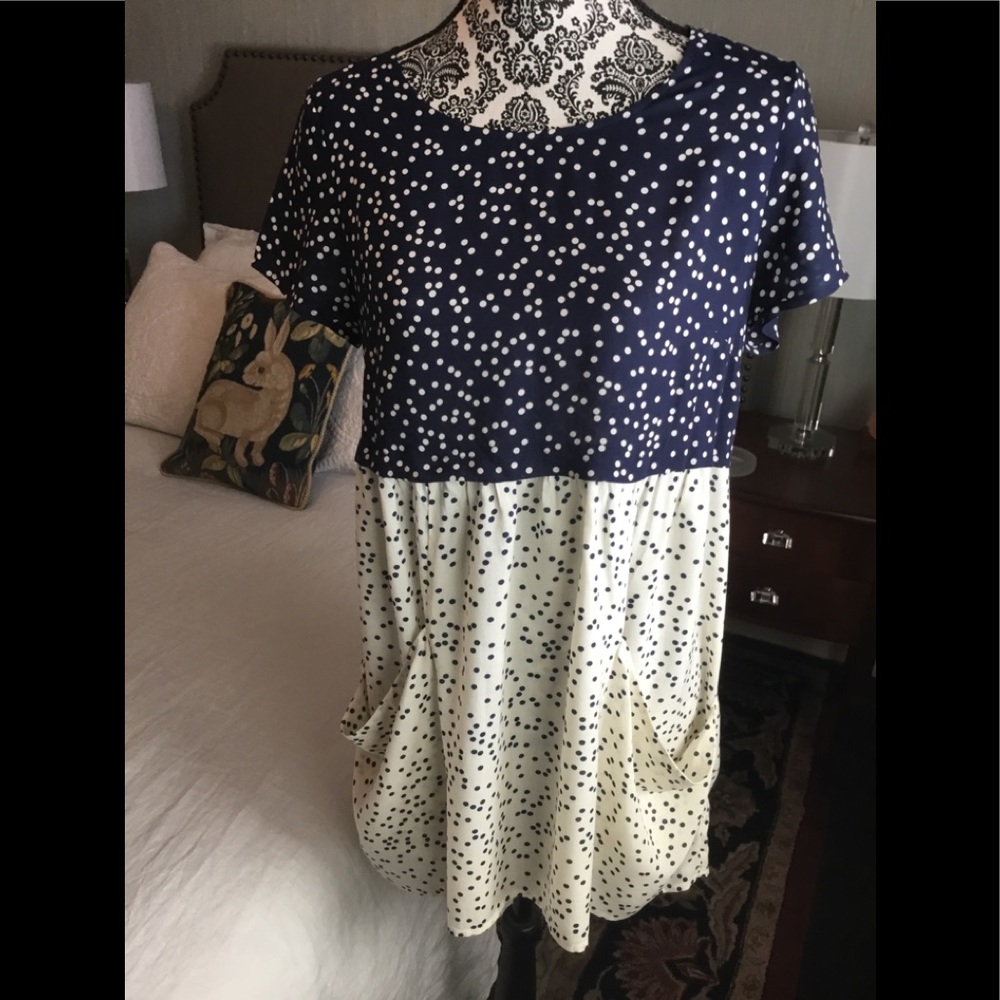 ANTHROPOLOGY COLOR BLOCK POLKA DOT MAZIE TUNIC